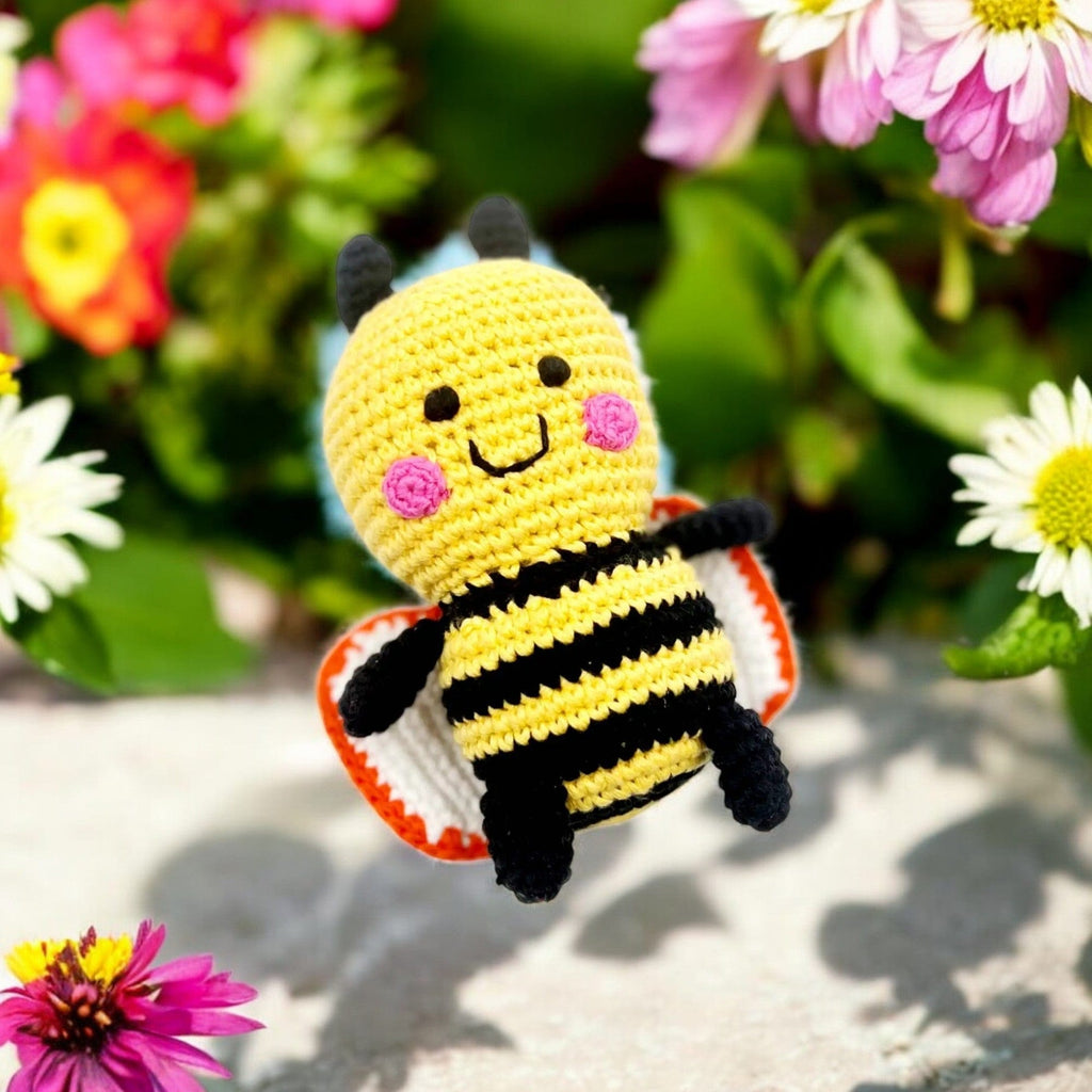 The Baby Blanket Store Stuffed Animal Bumblebee | Handmade Organic Cotton Stuffed Animal with Gentle Rattle