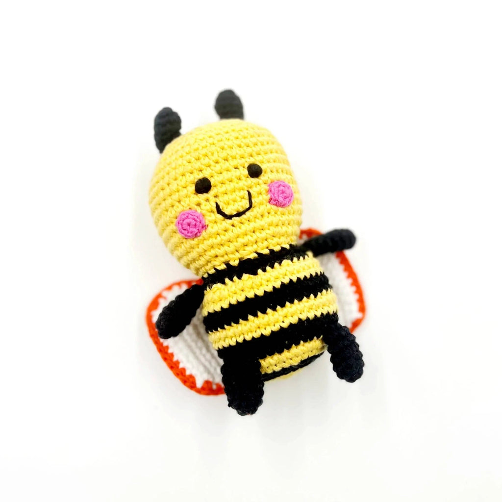 The Baby Blanket Store Stuffed Animal Bumblebee | Handmade Organic Cotton Stuffed Animal with Gentle Rattle
