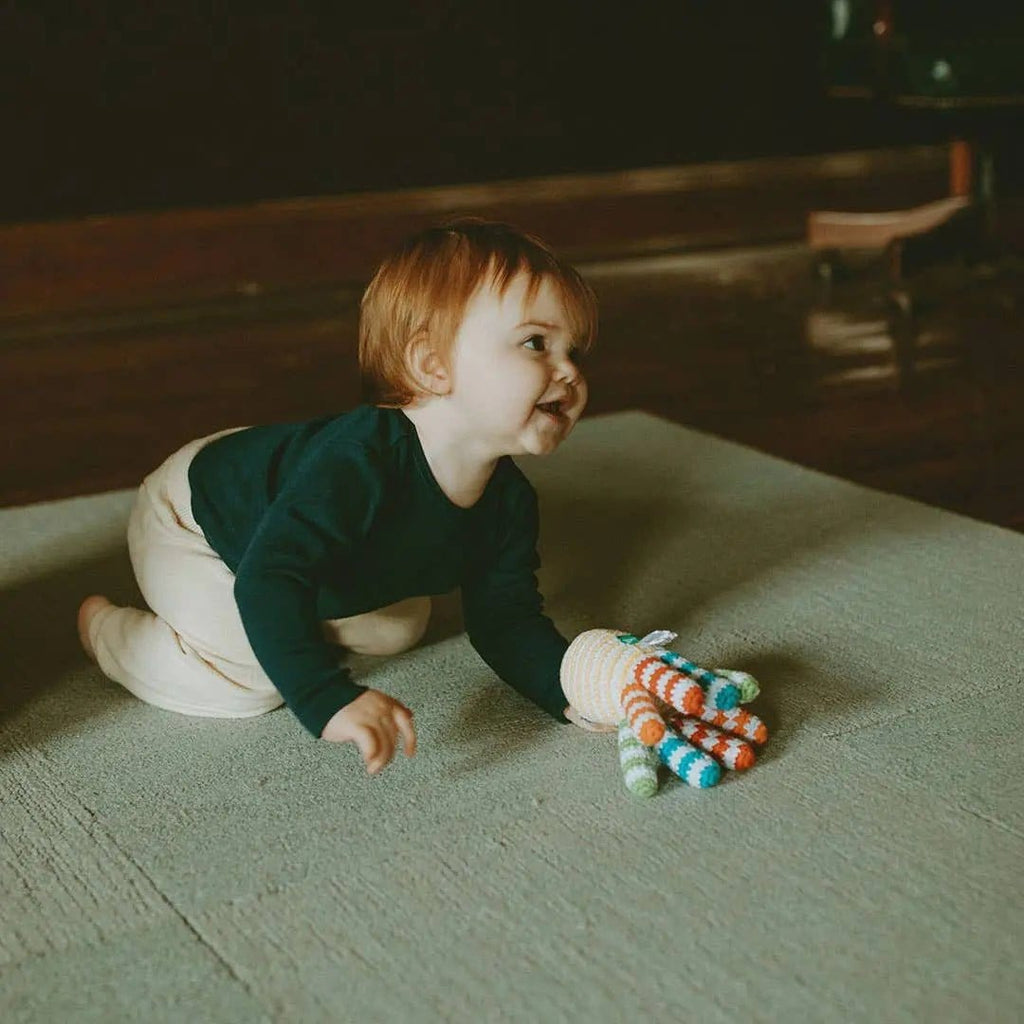 The Baby Blanket Store Stuffed Animal Happy Octopus | Handmade Organic Cotton Stuffed Animal with Gentle Rattle