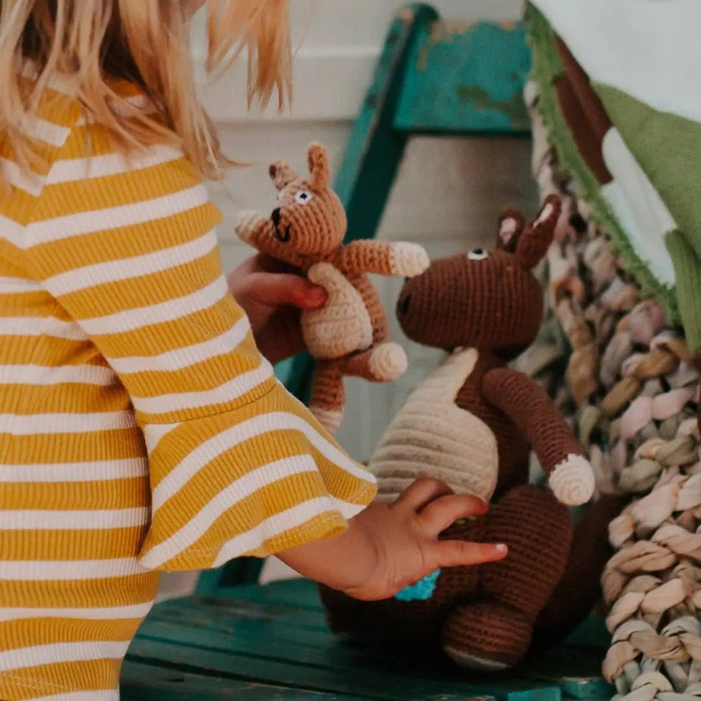 The Baby Blanket Store Stuffed Animal Mamma Kangaroo with Baby Kanga | Handmade Organic Cotton Stuffed Animal