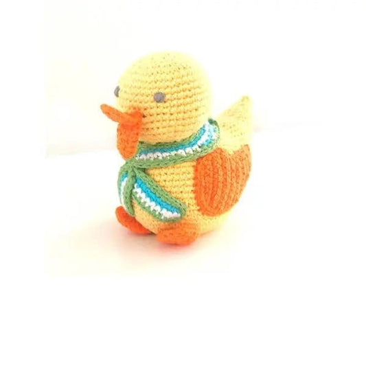 The Baby Blanket Store Stuffed Animal Velvety Yellow Duck |  Handmade Organic Cotton Stuffed Animal with Gentle Rattle