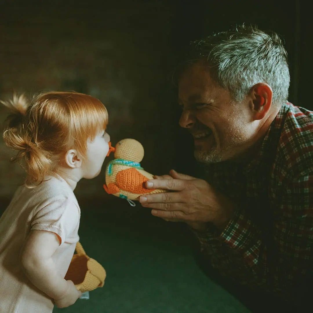The Baby Blanket Store Stuffed Animal Velvety Yellow Duck |  Handmade Organic Cotton Stuffed Animal with Gentle Rattle