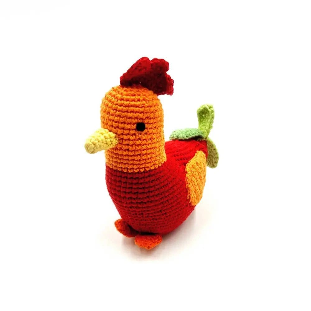 The Baby Blanket Store Stuffed Animal Red Rooster | Handmade Organic Cotton Stuffed Animal with Gentle Rattle