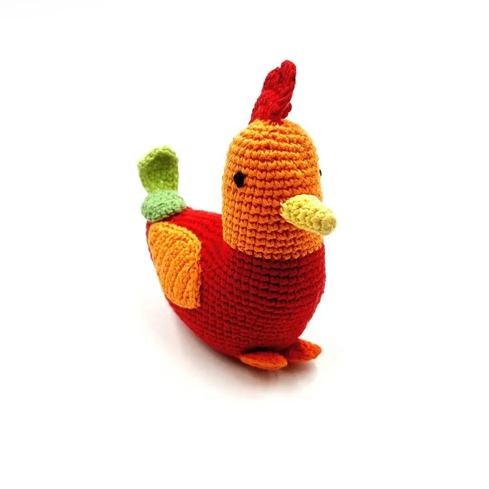 The Baby Blanket Store Stuffed Animal Red Rooster | Handmade Organic Cotton Stuffed Animal with Gentle Rattle