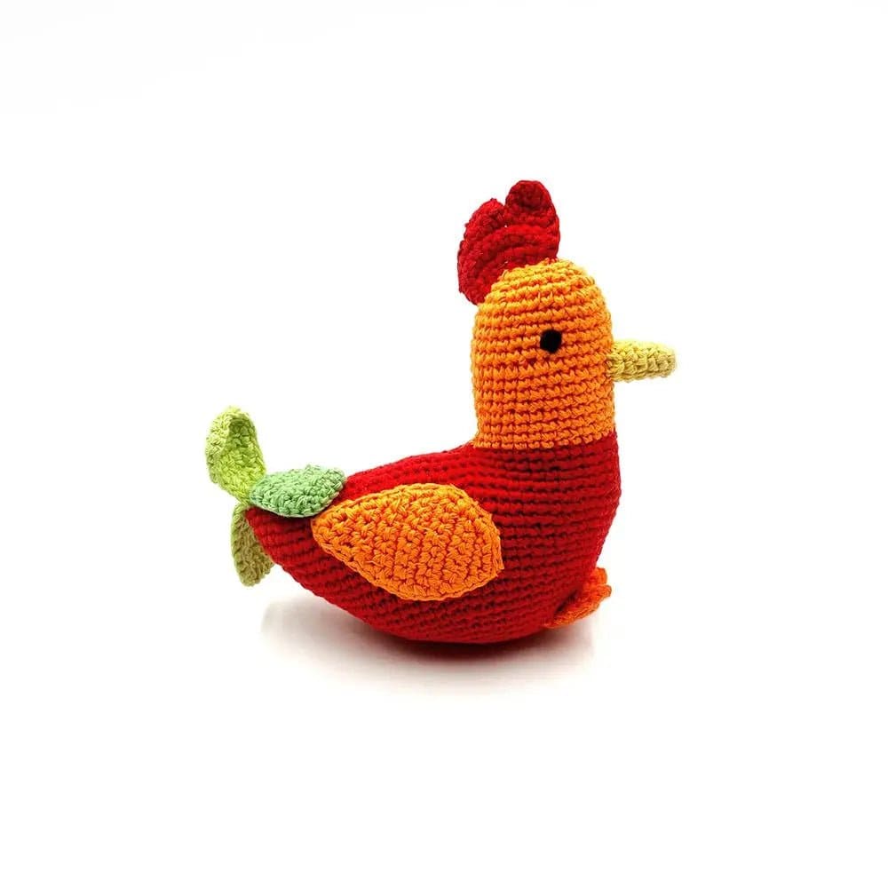 The Baby Blanket Store Stuffed Animal Red Rooster | Handmade Organic Cotton Stuffed Animal with Gentle Rattle