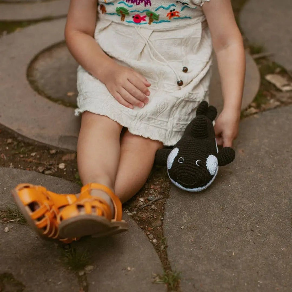 The Baby Blanket Store Stuffed Animal Orca | Handmade Organic Cotton Stuffed Animal with Gentle Rattle