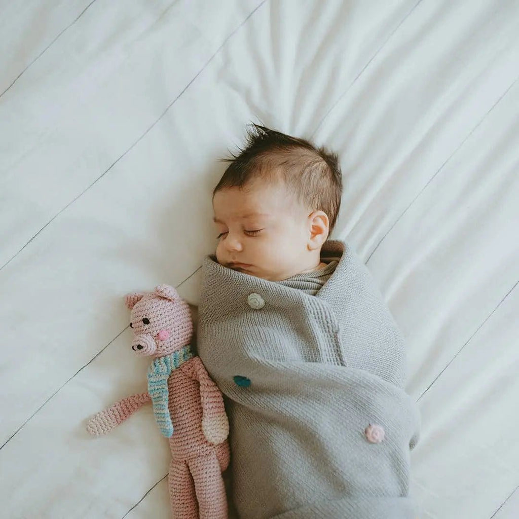 The Baby Blanket Store Stuffed Animal Pig | Handmade Organic Cotton Stuffed Animal with Gentle Rattle