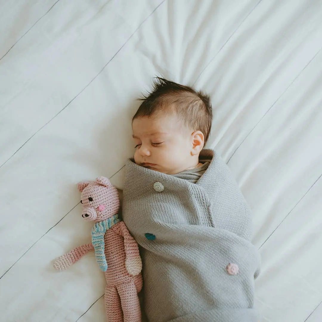 The Baby Blanket Store Stuffed Animal Pig | Handmade Organic Cotton Stuffed Animal with Gentle Rattle