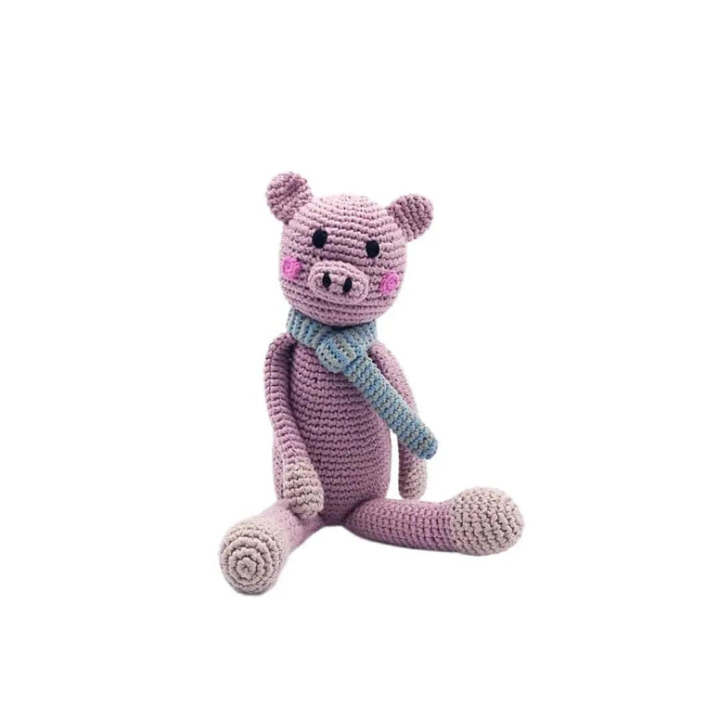 The Baby Blanket Store Stuffed Animal Pig | Handmade Organic Cotton Stuffed Animal with Gentle Rattle