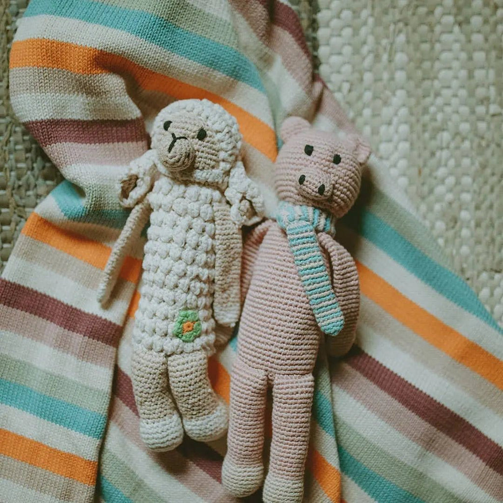 The Baby Blanket Store Stuffed Animal Pig | Handmade Organic Cotton Stuffed Animal with Gentle Rattle