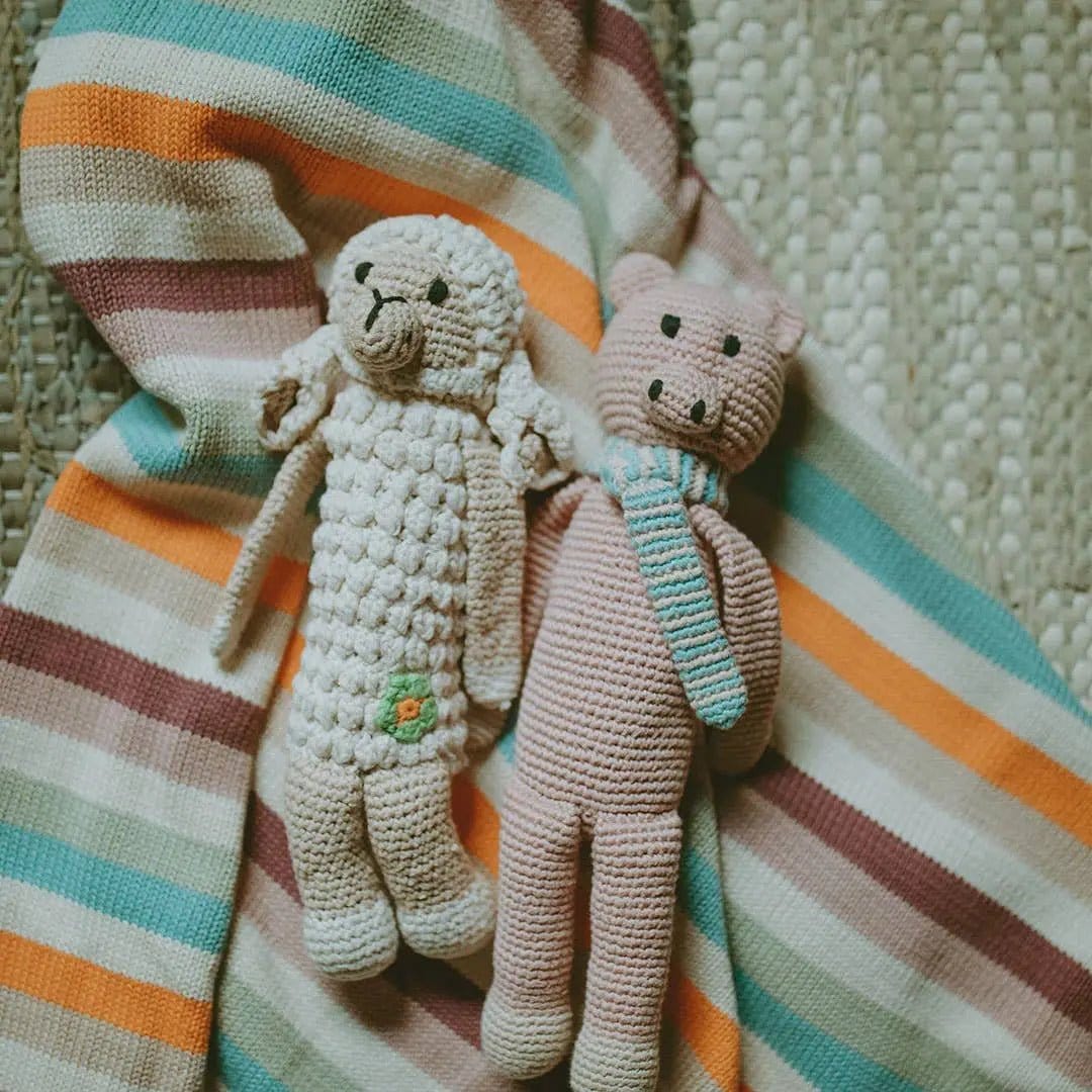 The Baby Blanket Store Stuffed Animal Pig | Handmade Organic Cotton Stuffed Animal with Gentle Rattle