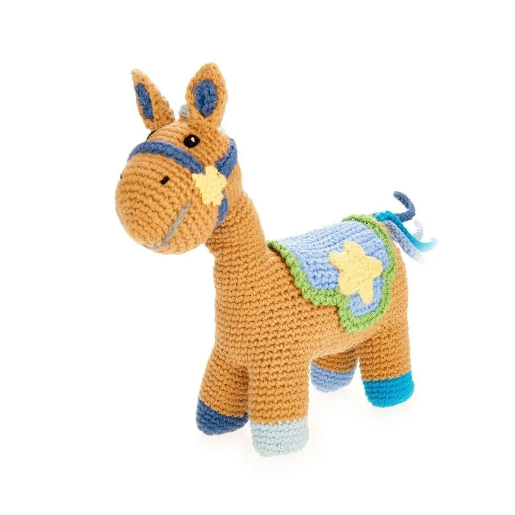 The Baby Blanket Store Stuffed Animal Blue Plush Horse | Handmade Organic Stuffed Animal with Gentle Rattle