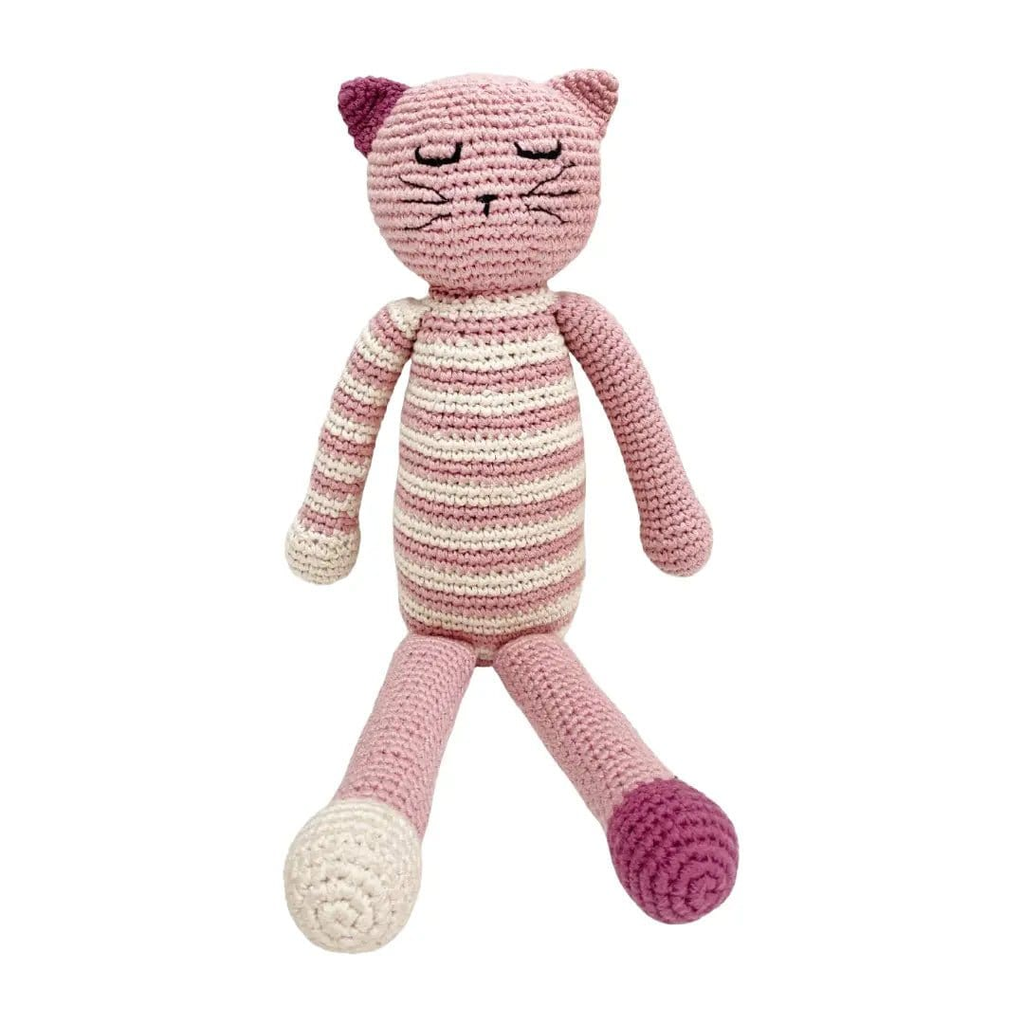 The Baby Blanket Store Stuffed Animal Pink Sleeping Kitten | Handmade Organic Cotton Stuffed Animal