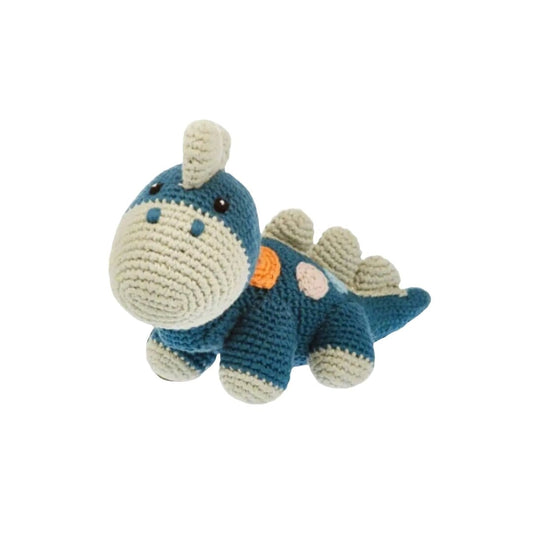 The Baby Blanket Store Stuffed Animal Stegosaurus Dino Blue | Handmade Organic Cotton Stuffed Animal with Gentle Rattle