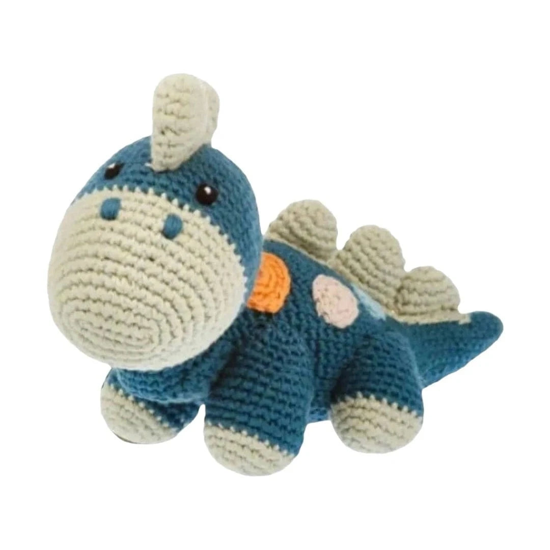 The Baby Blanket Store Stuffed Animal Stegosaurus Dino Blue | Handmade Organic Cotton Stuffed Animal with Gentle Rattle
