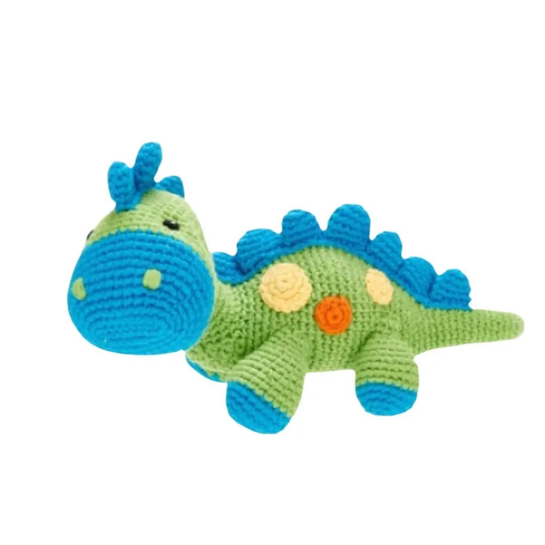 The Baby Blanket Store Stuffed Animal Stegosaurus Dino Green | Handmade Organic Cotton Stuffed Animal with Gentle Rattle