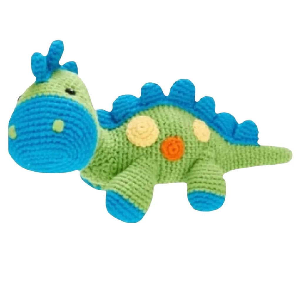 The Baby Blanket Store Stuffed Animal Stegosaurus Dino Green | Handmade Organic Cotton Stuffed Animal with Gentle Rattle