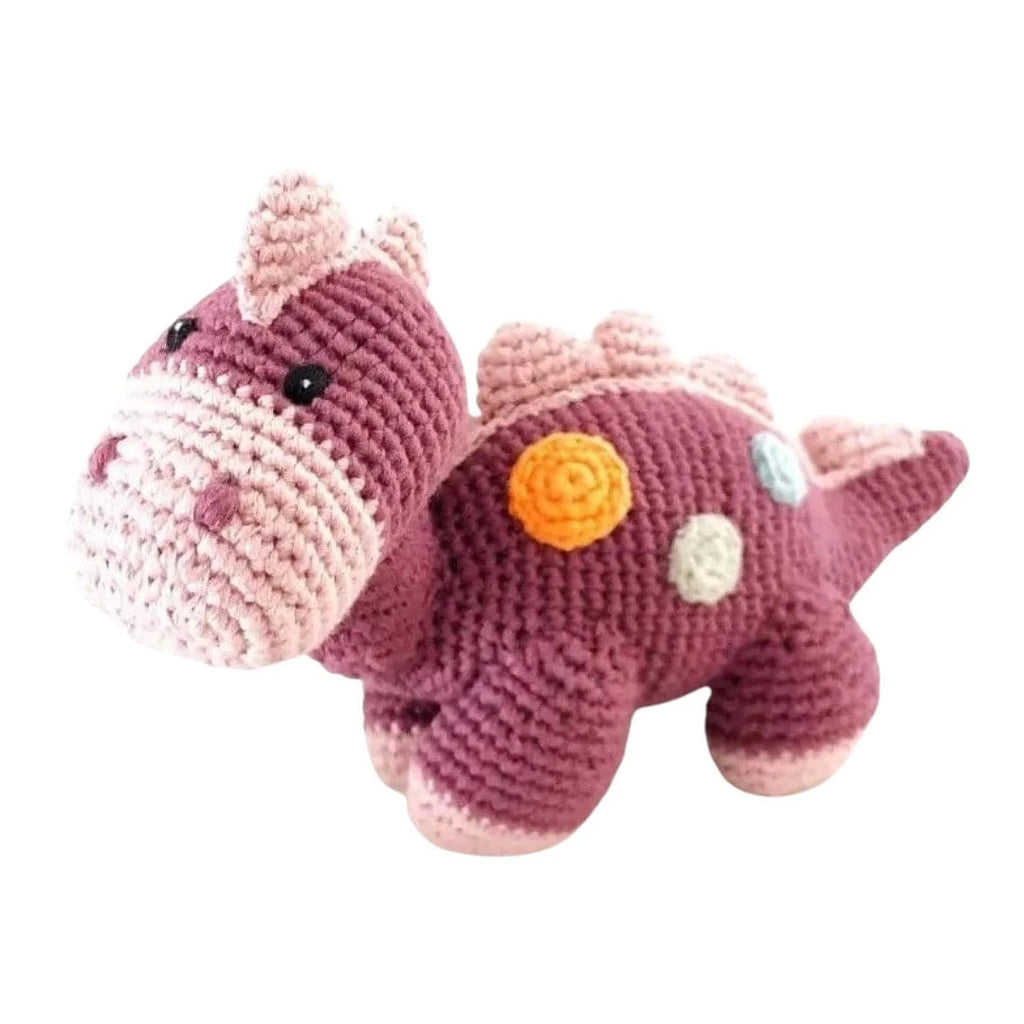 The Baby Blanket Store Stuffed Animal Stegosaurus Dino Purple | Handmade Organic Cotton Stuffed Animal with Gentle Rattle