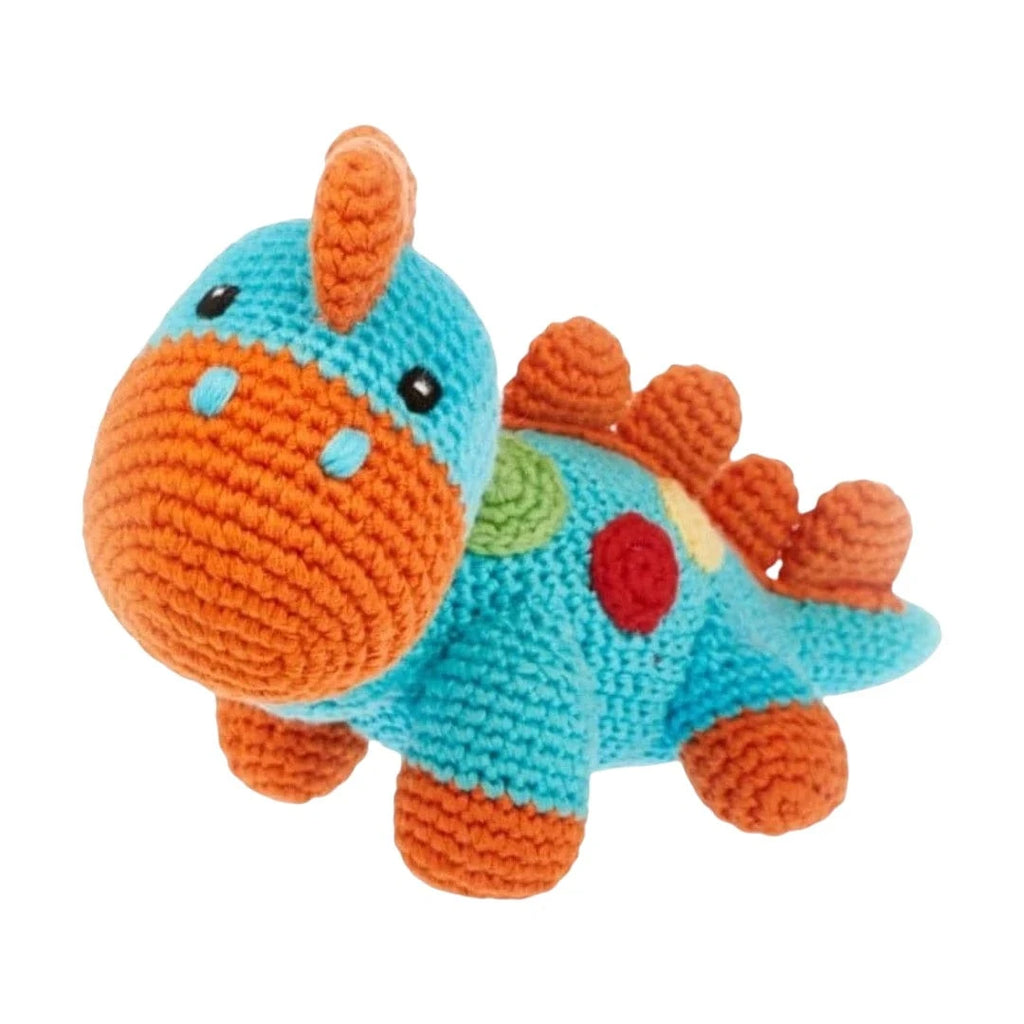 The Baby Blanket Store Stuffed Animal Stegosaurus Dino Turquoise |  Handmade Organic Cotton Stuffed Animal with Gentle Rattle