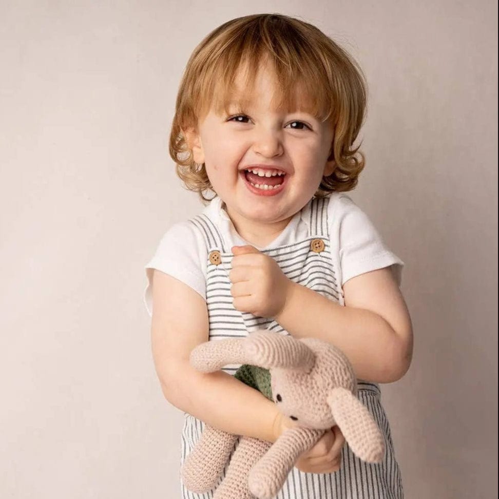 The Baby Blanket Store Stuffed Animal Pink & Green Bunnies | Handmade Organic Cotton Stuffed Animal with Gentle Rattle