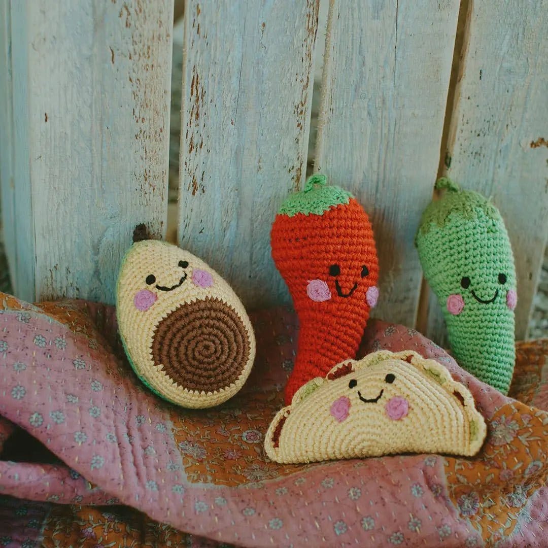 The Baby Blanket Store Stuffed Animal Avocado |  Handmade Organic Cotton Stuffed Toy with Gentle Rattle