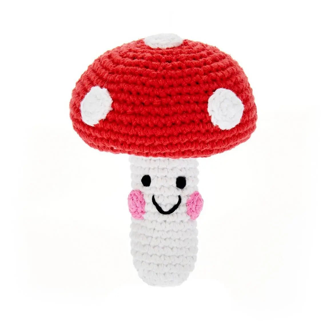 The Baby Blanket Store Stuffed Animal Mushroom | Handmade Organic Cotton Stuffed Toy with Gentle Rattle
