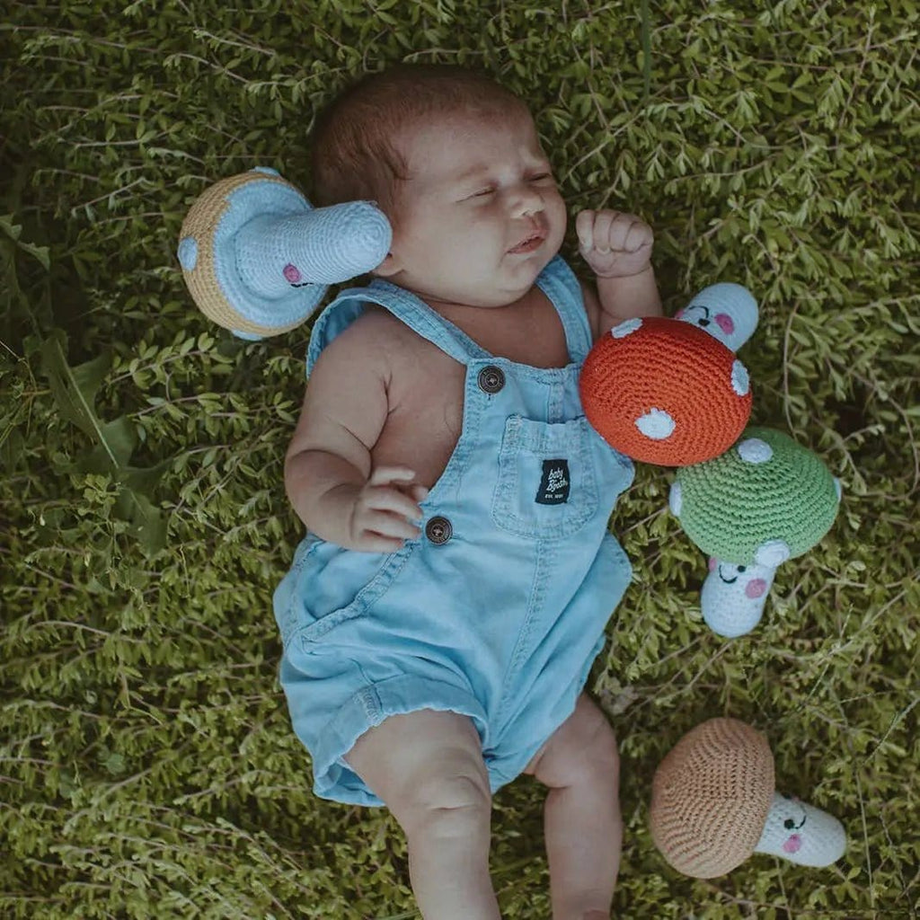 The Baby Blanket Store Stuffed Animal Mushroom | Handmade Organic Cotton Stuffed Toy with Gentle Rattle