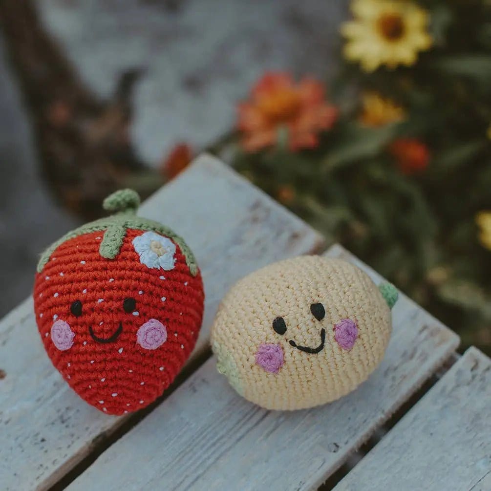 The Baby Blanket Store Stuffed Animal Strawberry | Handmade Organic Cotton with Gentle Rattle Stuffed Toy