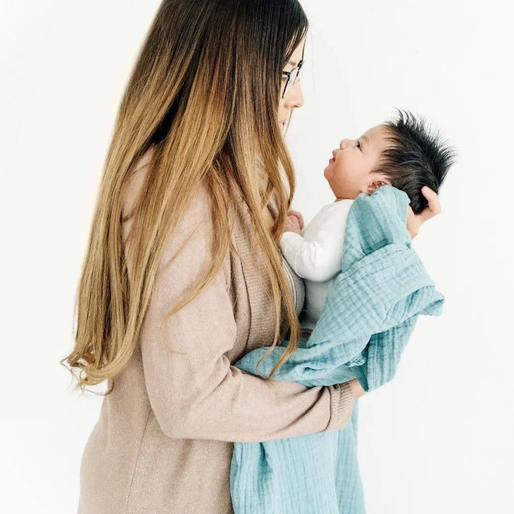 The Baby Blanket Store Crib Blanket 47" x 47" Blue Spruce Swaddle Blanket | Organic Cotton Muslin