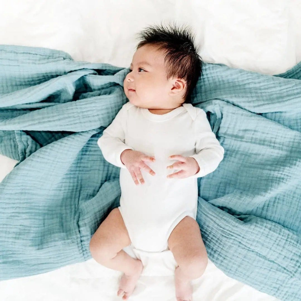The Baby Blanket Store Crib Blanket 47" x 47" Blue Spruce Swaddle Blanket | Organic Cotton Muslin