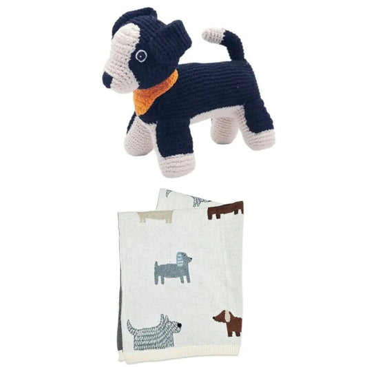 The Baby Blanket Store Bundle Buddy Dog Baby Blanket & Sheep Dog Stuffed Animal Bundle | Organic Cotton
