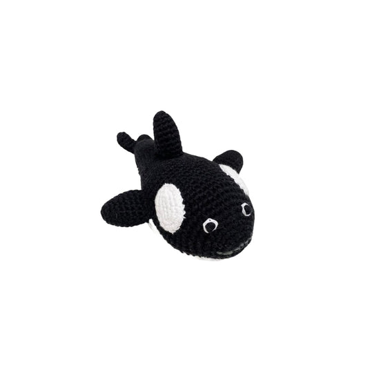 The Baby Blanket Store Stuffed Animal Orca | Handmade Organic Cotton Stuffed Animal with Gentle Rattle