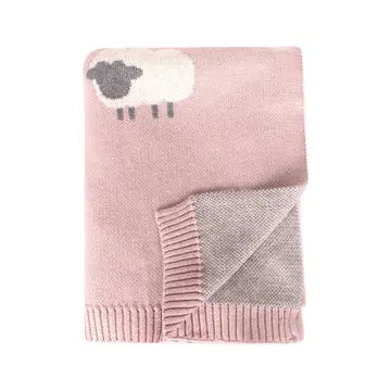 Viverano Organics Crib Blanket 30" x 42" Rosewood Pink / One Size Woolly Lamb 3D | Organic Cotton Jacquard Knit Baby Blanket