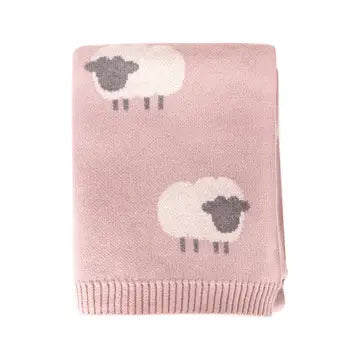 Viverano Organics Crib Blanket 30" x 42" Rosewood Pink / One Size Woolly Lamb 3D | Organic Cotton Jacquard Knit Baby Blanket