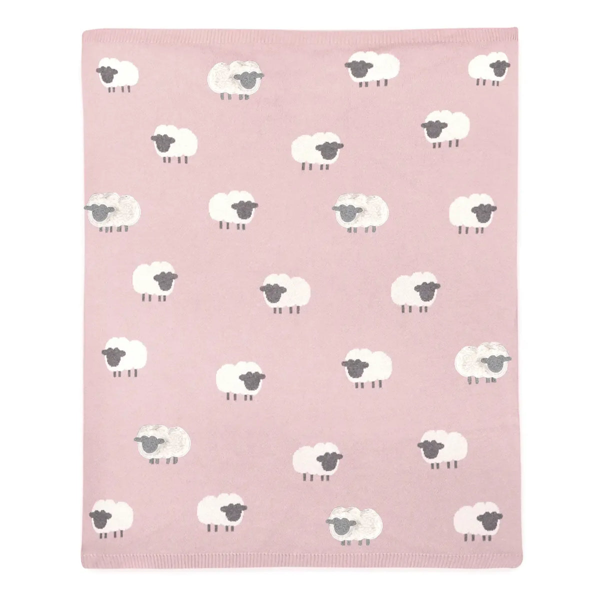 Viverano Organics Crib Blanket 30" x 42" Rosewood Pink / One Size Woolly Lamb 3D | Organic Cotton Jacquard Knit Baby Blanket