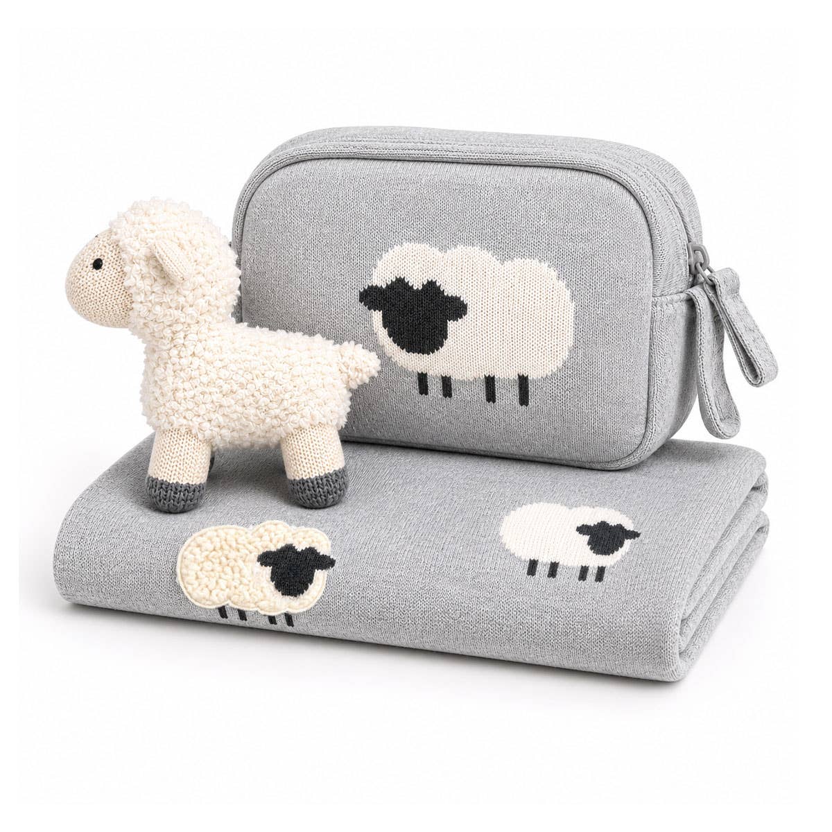 Viverano Organics Heather Grey / One Size Woolly Lamb Organic Baby Blanket & Toy Gift Set with Pouch