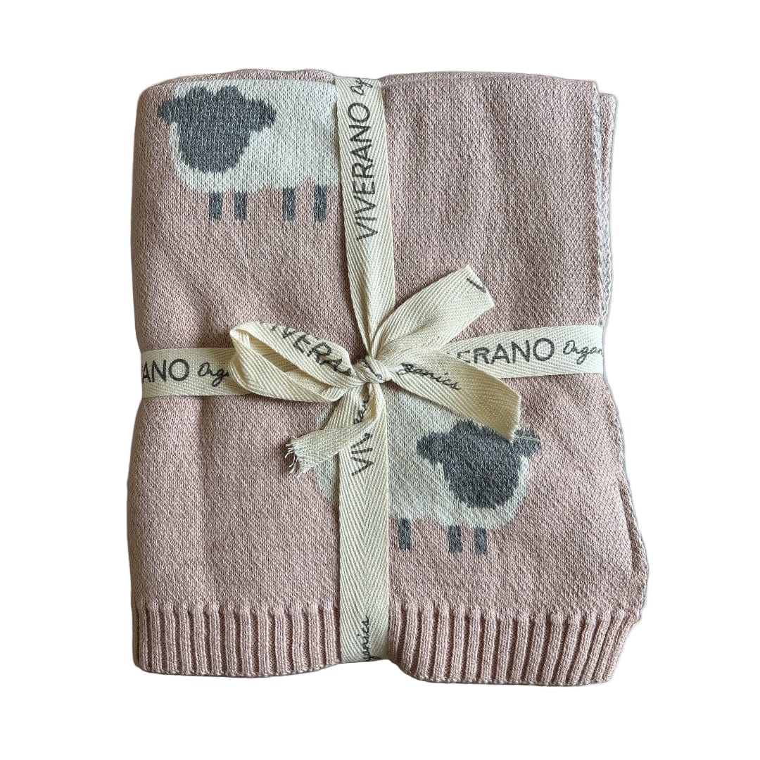Viverano Organics Crib Blanket 30" x 42" Rosewood Pink / One Size Wooly Lamb 3D | Organic Cotton Jacquard Knit Baby Blanket