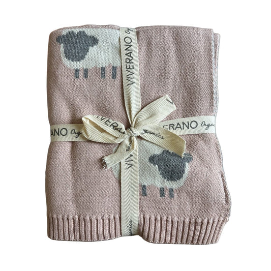 Viverano Organics Crib Blanket 30" x 42" Rosewood Pink / One Size Wooly Lamb 3D | Organic Cotton Jacquard Knit Baby Blanket