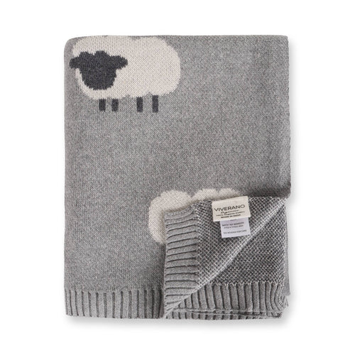 Viverano Organics Wooly Sheep 3D - Organic Cotton Jacquard Knit Baby Blanket