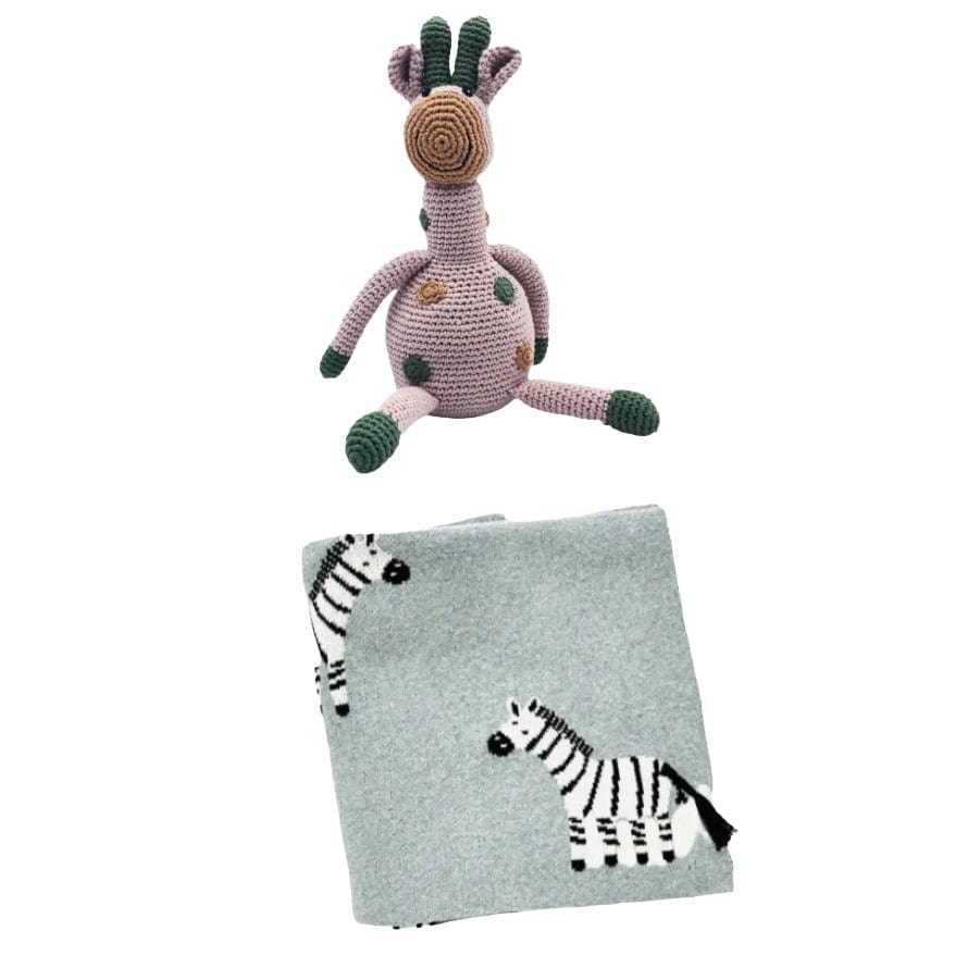 The Baby Blanket Store Bundle Zebra 3D Baby Blanket & Giraffe Stuffed Animal Bundle | Organic Cotton